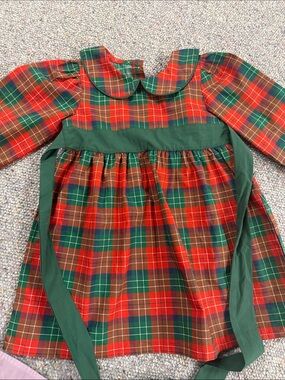 3T Stitchy Fish EUC Girls Red & Green Plaid Holiday Dress with Peter Pan Collar